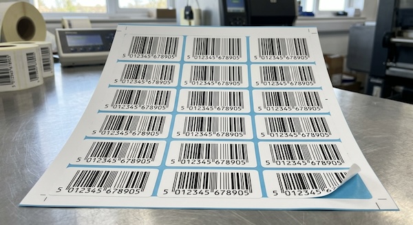 Glossy white freezer-safe barcode stickers, 40 mm by 30 mm, with a printed EAN-13